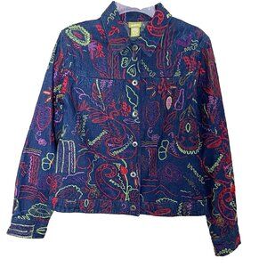 Acorn Denim Embroidered Jacket Women's Medium Art To Wear Artsy